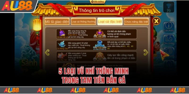 5 loại vũ khí thông minh trong Tam Tiên bắn cá