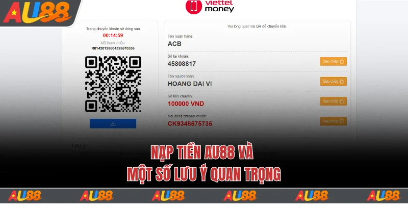 Nạp tiền Au88 và một số lưu ý quan trọng